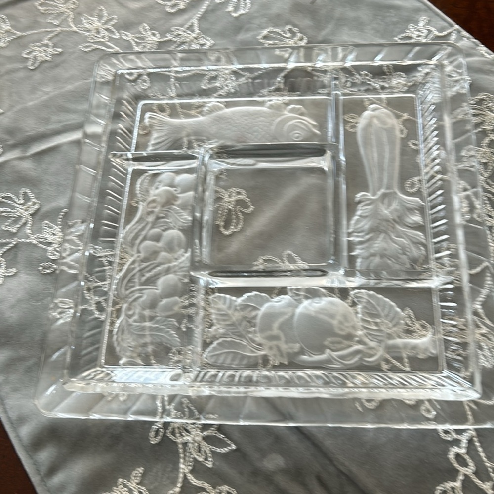 Glass Serving Dish 5 Compartments Heavy Plate w/Divided Areas Frosted Images - Picture 3 of 6
